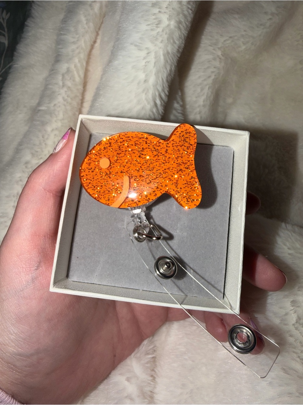 Orange Fish Badge Reel Retractable ID Holder